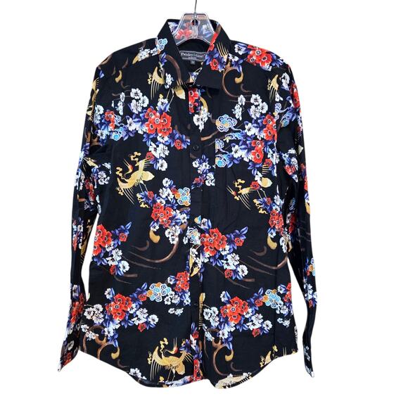 Paisley & Gray Button-down Shirt Black Floral Size Large 17 Slim-fit, Cranes - Picture 7 of 12